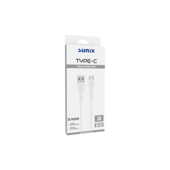 Sunix 3A Type-C Hızlı Şarj ve Data Kablosu Beyaz SC-92 - 2