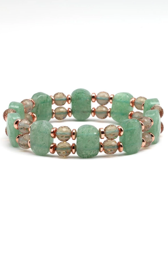 Green Kuvars - Zebercet -  Hematit Doğal Taş Tasarım Bileklik - Resim 2