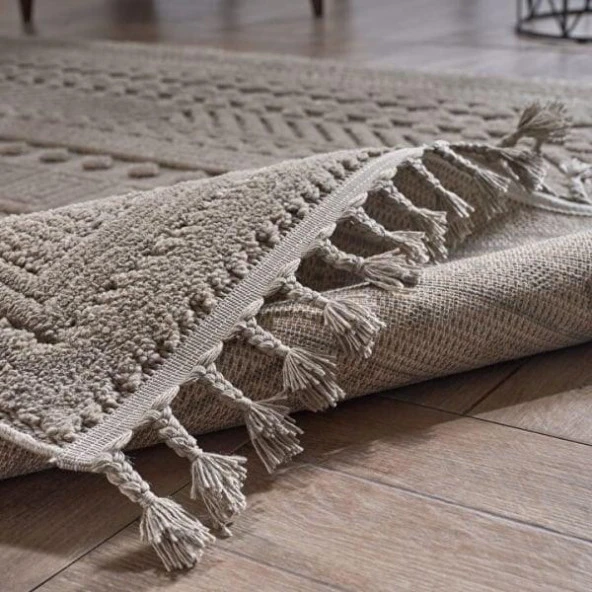 GümüşsuyuDeco Alvin 12621 Yeni Yüksek Kalite Modern Kabartmalı Örgü Saçaklı Salon Halısı 160X230 - 2