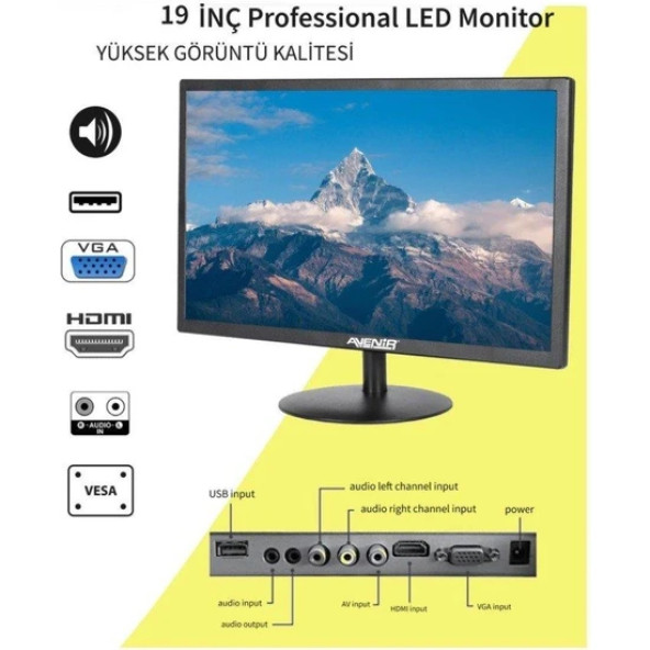Avenir Av-M19a 19" 60Hz 5Ms (Vga+Hdmı) Fhd Tn Monitör - 2