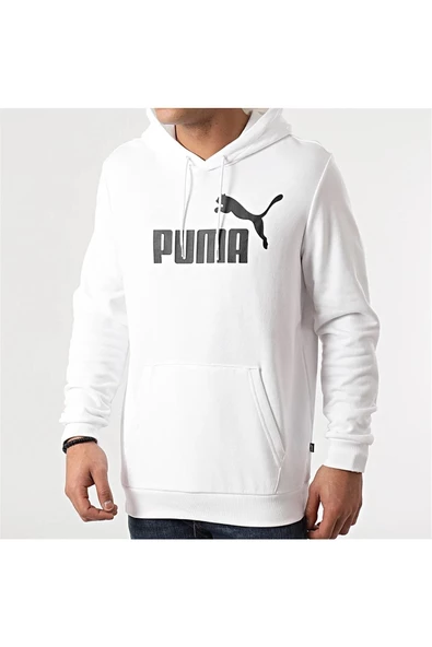 Puma Ess Big Logo Hoodie - Erkek Beyaz Kapüşonlu Sweatshirt - 586688 02 - 2