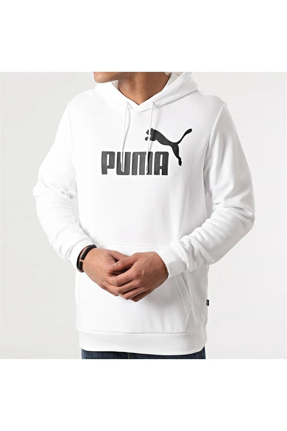 Puma Ess Big Logo Hoodie - Erkek Beyaz Kapüşonlu Sweatshirt - 586688 02