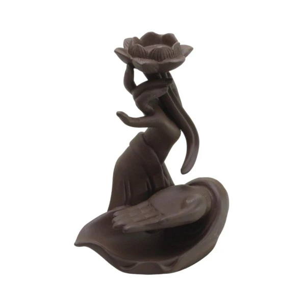 T.Concept Dekoratif Zarif Dayanıklı Çiçek El Figürlü Seramik Buhurdanlık Kahverengi