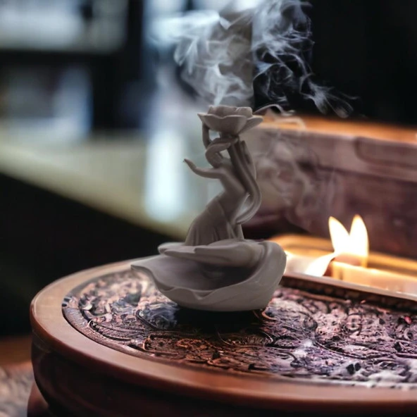 T.Concept Dekoratif Zarif Dayanıklı Çiçek El Figürlü Seramik Buhurdanlık Kahverengi - 2