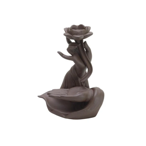 T.Concept Dekoratif Zarif Dayanıklı Çiçek El Figürlü Seramik Buhurdanlık Kahverengi - 3