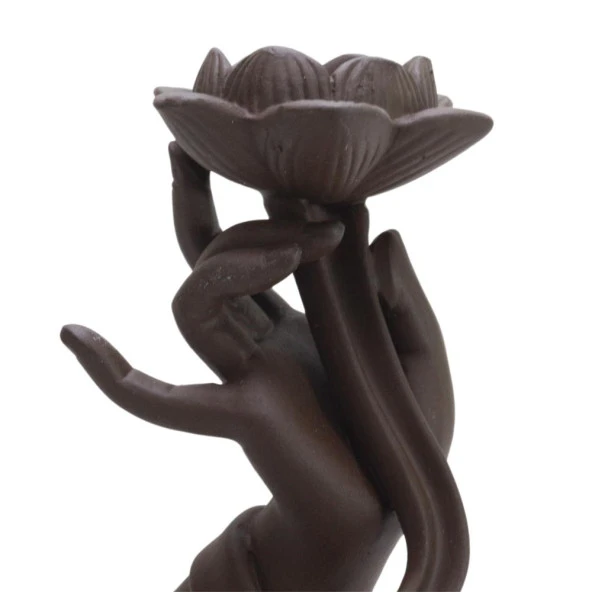 T.Concept Dekoratif Zarif Dayanıklı Çiçek El Figürlü Seramik Buhurdanlık Kahverengi - 4