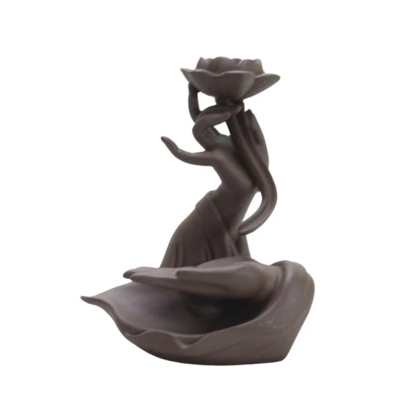 T.Concept Dekoratif Zarif Dayanıklı Çiçek El Figürlü Seramik Buhurdanlık Kahverengi - 5