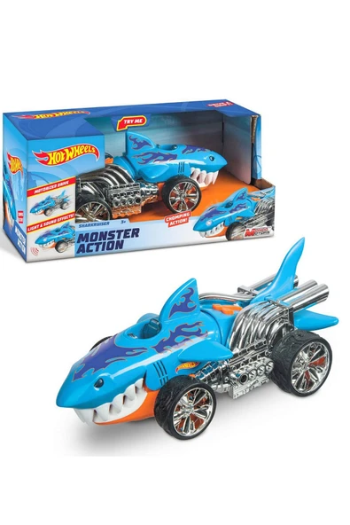 Her Çocuğun Hayali: Hot Wheels Sesli ve Işıklı Monster Action Köpek Balığı Araba 22cm. - 4