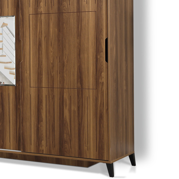Huga Sürgülü 2 Kapaklı Aynalı Gardırop, Ceviz ,130cm - 5