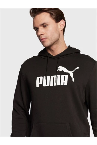 Puma Ess Big Logo Hoodie - Erkek Siyah Kapüşonlu Sweatshirt - 586688 01 - 3