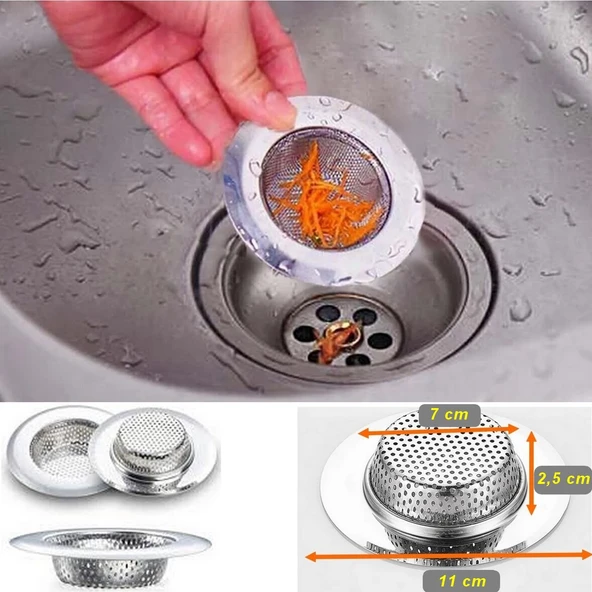 11 Cm Büyük Boy Paslanmaz Çelik Lavabo Süzgeci - Evye Süzgeci - Eviye Süzgeç - 6