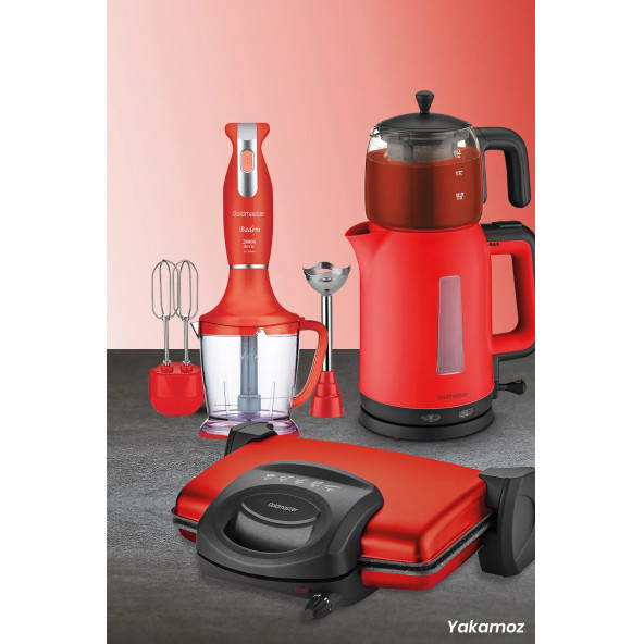 GOLDMASTER Yakamoz Elektrikli Mutfak Çeyiz Seti 3 Lü Evlilik Paketi Kırmızı - 1