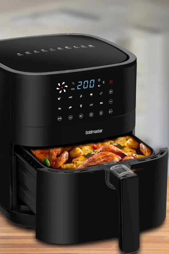 GOLDMASTER Smartfry Dijital Dokunmatik 1900 W 10 Ön Ayarlı 6 Litre Airfryer Yağsız Kızartma Sıcak Hava Fritöz