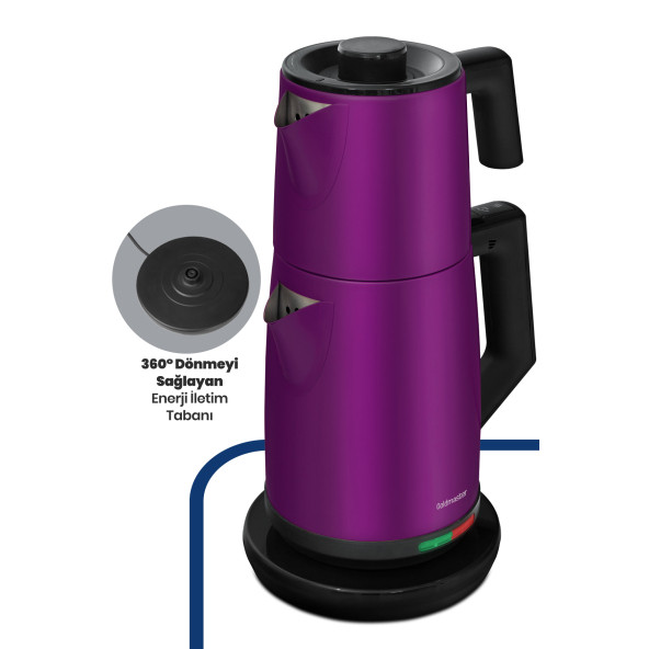 GOLDMASTER Gm7344v Akasya Violet Xl 2200 Watt Patentli Damlatmayan Tasarımı Çelik Çay Makinesi Ve Su Isıtıcısı - 2