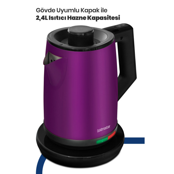 GOLDMASTER Gm7344v Akasya Violet Xl 2200 Watt Patentli Damlatmayan Tasarımı Çelik Çay Makinesi Ve Su Isıtıcısı - 5