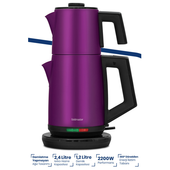 GOLDMASTER Gm7344v Akasya Violet Xl 2200 Watt Patentli Damlatmayan Tasarımı Çelik Çay Makinesi Ve Su Isıtıcısı - 6