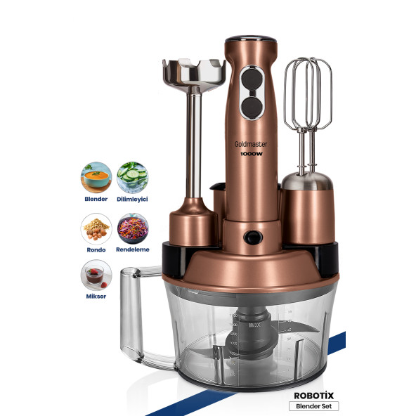 GOLDMASTER Robotix 1000 Watt 5 In 1 Mutfak Robotu Multi Blender Seti Gold - 1