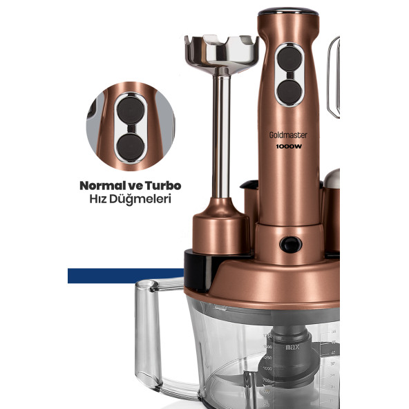GOLDMASTER Robotix 1000 Watt 5 In 1 Mutfak Robotu Multi Blender Seti Gold - 6