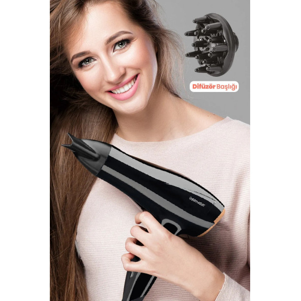 GOLDMASTER Milena 2400 Watt Dc Motor Hız Ve Isı Ayarlı Katlanabilir Difüzör Başlıklı Saç Kurutma Makinesi