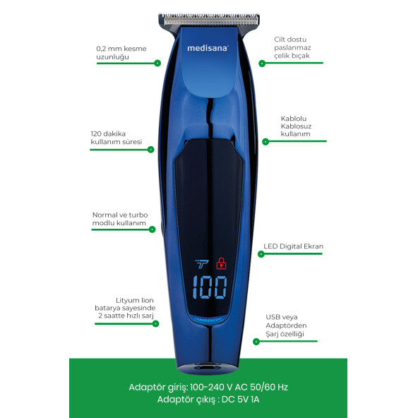 medisana Vision Turbo Hız Fonksiyonlu Micro Usb Şarj Özellikli Saç Sakal Şekillendirme Makinesi Md7808 - 4