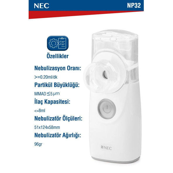 Nec Taşınabilir Mini Mesh Nebulizatör Şarjlı Sessiz Hafif Hava Makinesi - 2