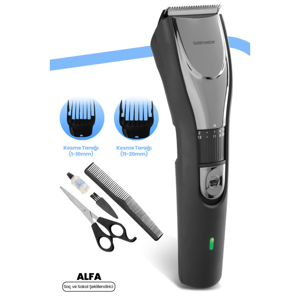 GOLDMASTER Alfa Ultra Keskin Bıçaklı Ayarlanabilir Kadranlı Saç ve Sakal Şekillendirici Tıraş Makinesi