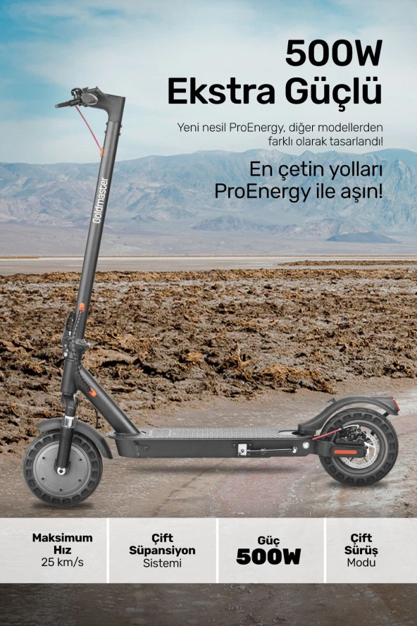 GOLDMASTER Pro-Energy 500W Ön Arka Süspansiyon 10ınc Patlamaz Tekerlikli Elektrikli Scooter
