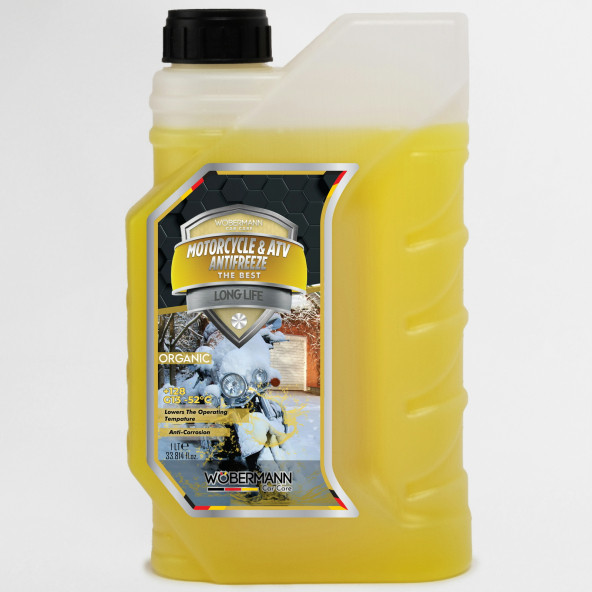 Wöbermann Motorsiklet ve ATV Antifrizi Sarı 4 Mevsim Organik G13 -52°C +128°C 1 Lt.