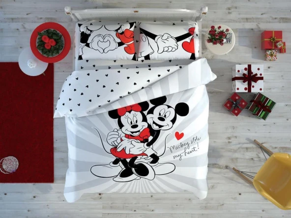 Taç Lisanslı Nevresim Takımı Minnie Mickey Love Day Glow Çift Kişilik