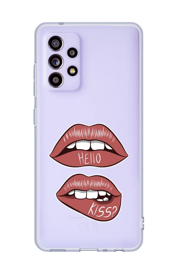 Galaxy A13 Uyumlu Hello Kiss Desenli Premium Şeffaf Silikonlu Telefon Kılıfı ürün görseli