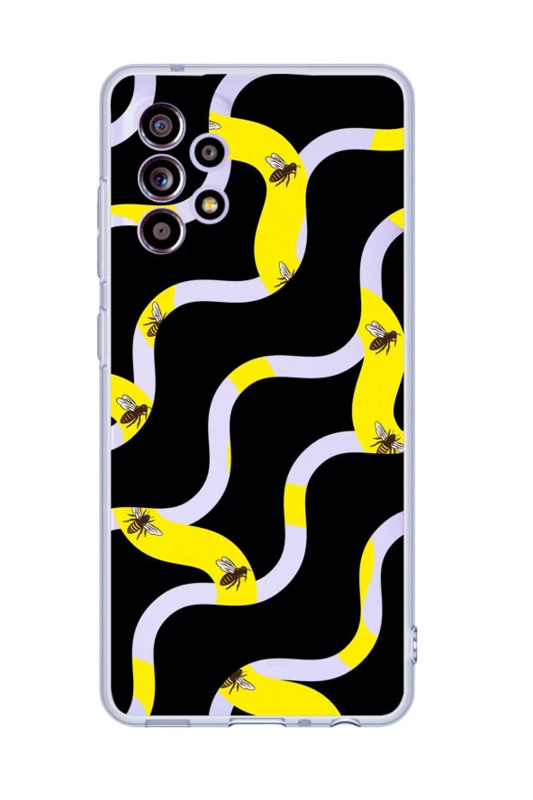 Galaxy A13 Uyumlu Wavy Bee Desenli Premium Şeffaf Silikonlu Telefon Kılıfı ürün görseli