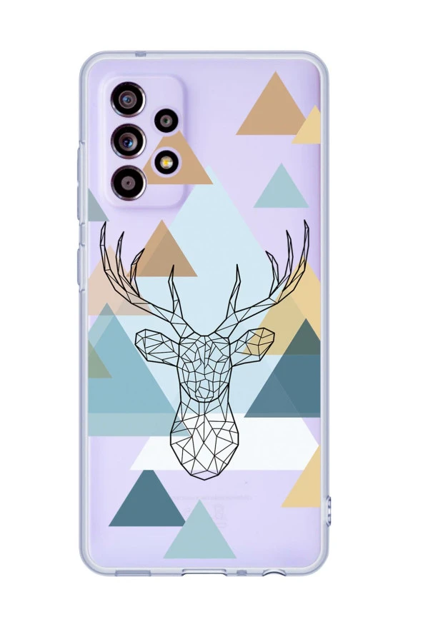 Galaxy A13 Uyumlu Polygon Deer Desenli Premium Şeffaf Silikonlu Telefon Kılıfı ürün görseli