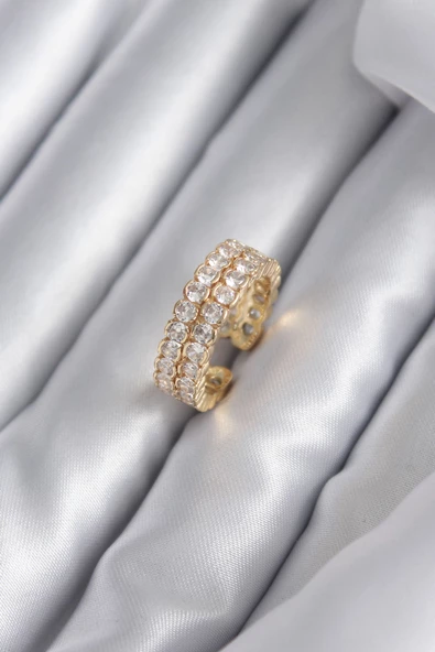 Pirinç Gold Renk Zirkon Taşlı Kadın Yüzük - TJ-BYK2939 - 1