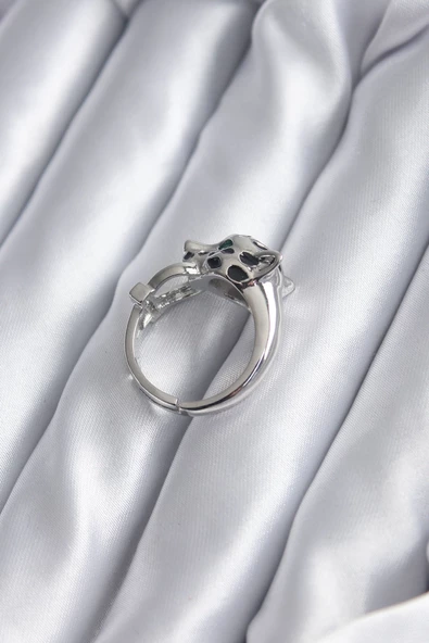 Gümüş Renk Kaplan Model Zirkon Taş Detay VİP Kadın Yüzük - TJ-BYK2854 - Resim 2