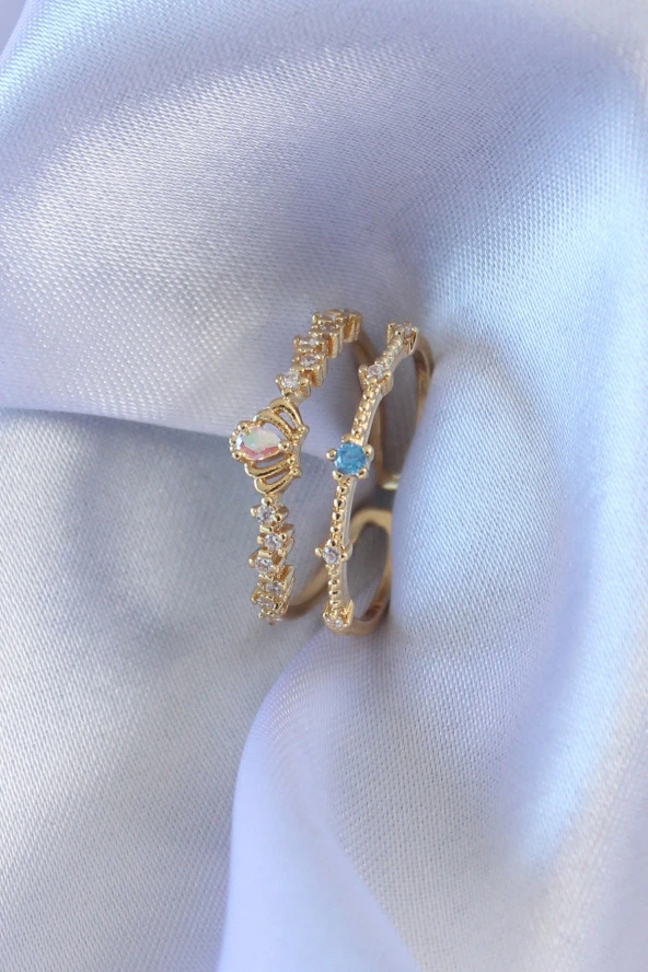 Gold Renk Zirkon Taşlı Taç Figür Pirinç Kadın Yüzük - TJ-BYK2706 ürün görseli