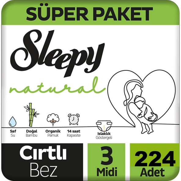 Sleepy Natural 3 Numara Midi 224'lü Bebek Bezi