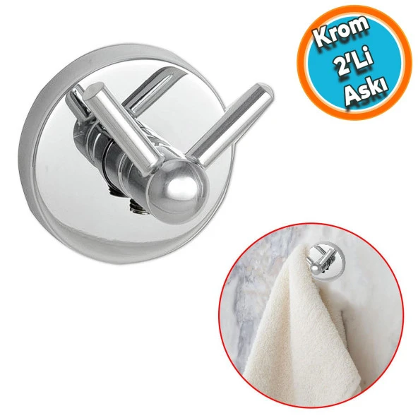 Vidalı Banyo Lavabo Wc Askısı Çatal 2'li Askılık Krom Renk Metal Sağlam Aparat Bornoz Havlu Asma Askı ürün görseli 1