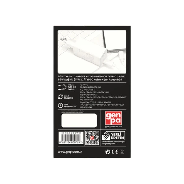 Gnp 65w Gan Type-c To Type -C Seyahat Şarj Aleti Beyaz - 2