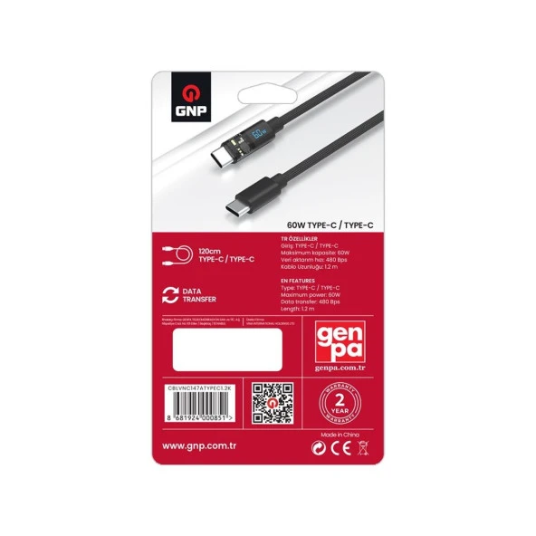 Gnp 60w Led Ekran Type-c to Type-c 1.2m Siyah Kablo - 2