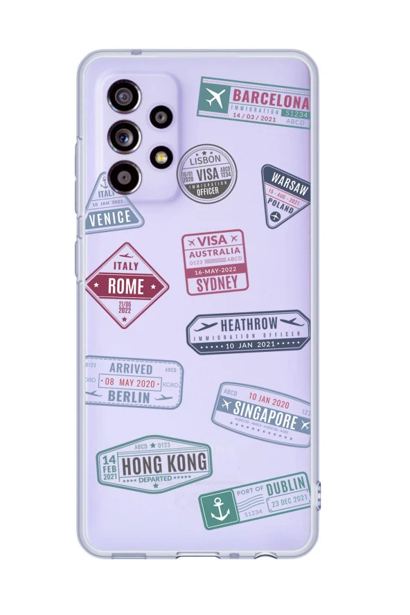 Galaxy A73 5G Uyumlu Seyahat Pulu Desenli Premium Şeffaf Silikonlu Telefon Kılıfı ürün görseli