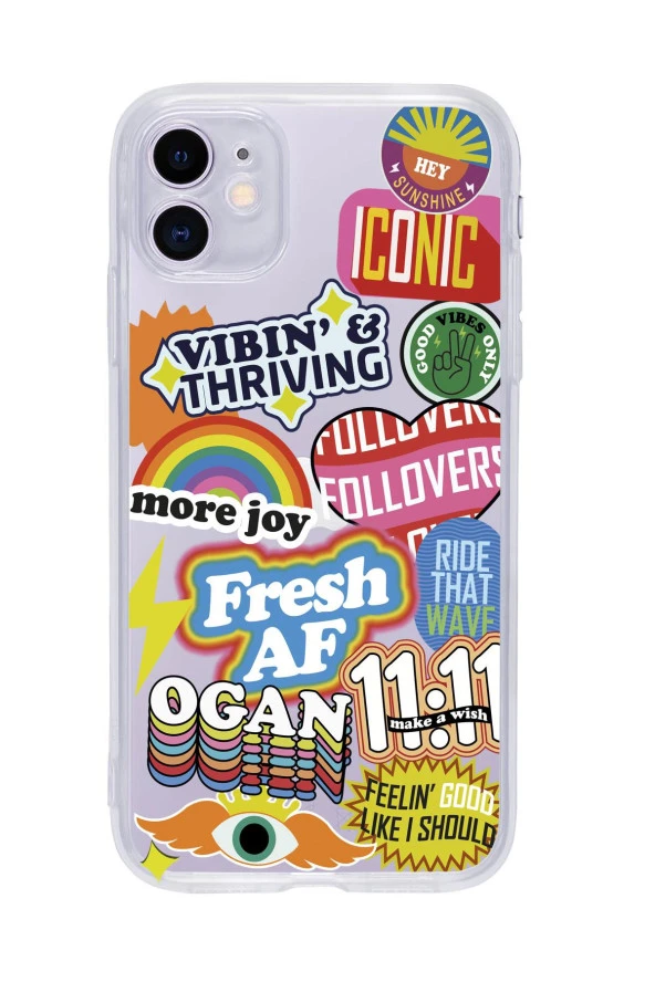 iPhone 11 Fresh Desenli Premium Şeffaf Silikon Kılıf