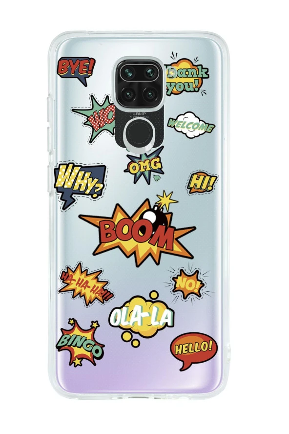 Xiaomi Redmi Note 9 Stickers Desenli Premium Şeffaf Silikon Kılıf ürün görseli
