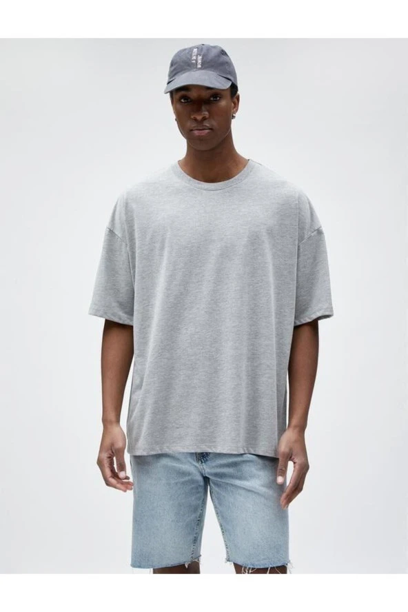 Basic Oversize Tişört Bisiklet Yaka Kısa Kollu - 3