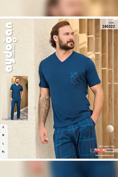 Aydoğan Erkek Tuna Kısa Kol Cotton Petrol Pijama Takımı 240322 - 3