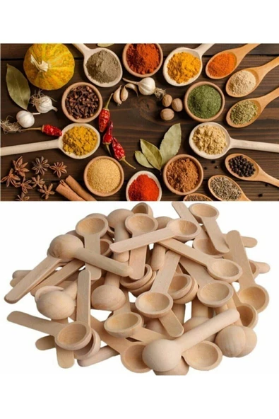 12 Adet Ahşap Mini Baharat Kaşığı - 3
