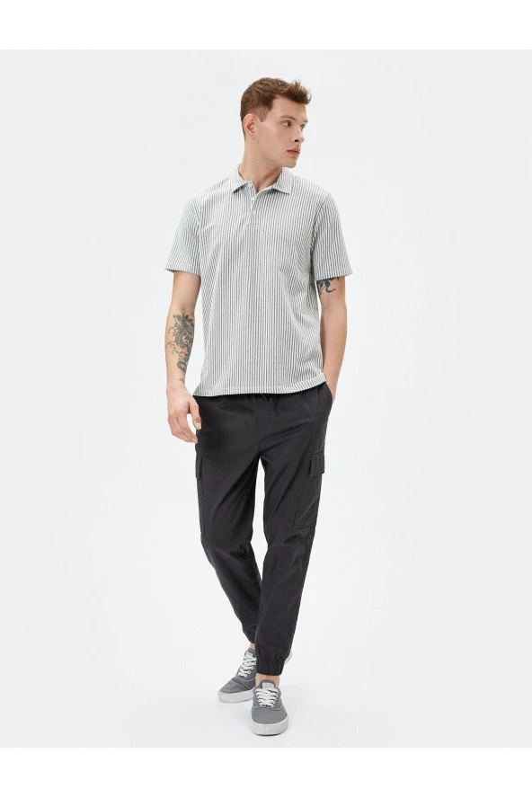 Polo Yaka Tişört Kısa Kollu Düğme Detaylı - Resim 2