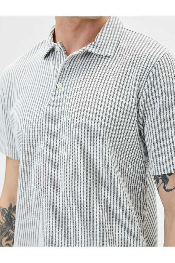 Polo Yaka Tişört Kısa Kollu Düğme Detaylı - Resim 5