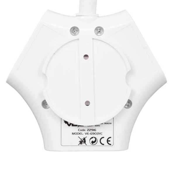VEA 2 Adet Usb 1 Adet Type-C Girişli 3680 Watt 16 Amper 1.5 Metre Kablolu Anahtarlı Çoklu Priz Golyat Fiş - 8