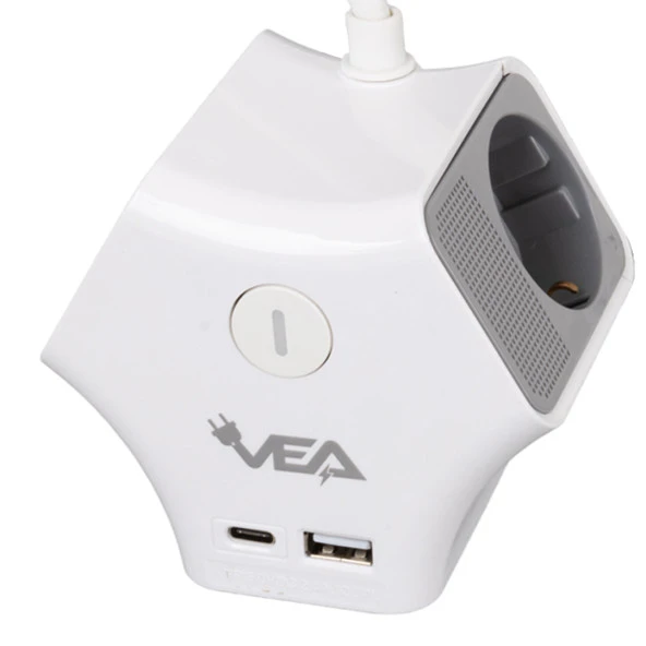 VEA 2 Adet Usb 1 Adet Type-C Girişli 3680 Watt 16 Amper 1.5 Metre Kablolu Anahtarlı Çoklu Priz Golyat Fiş