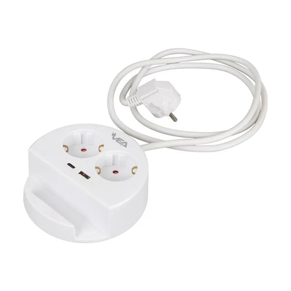 VEA  2'Lİ Telefon Standlı 1 Adet Usb 1 Adet Type-C Girişli 3680 Watt 16 Amper 1.5 Metre Kablolu Anahtarlı Çoklu Priz Golyat Fiş Priz - 10
